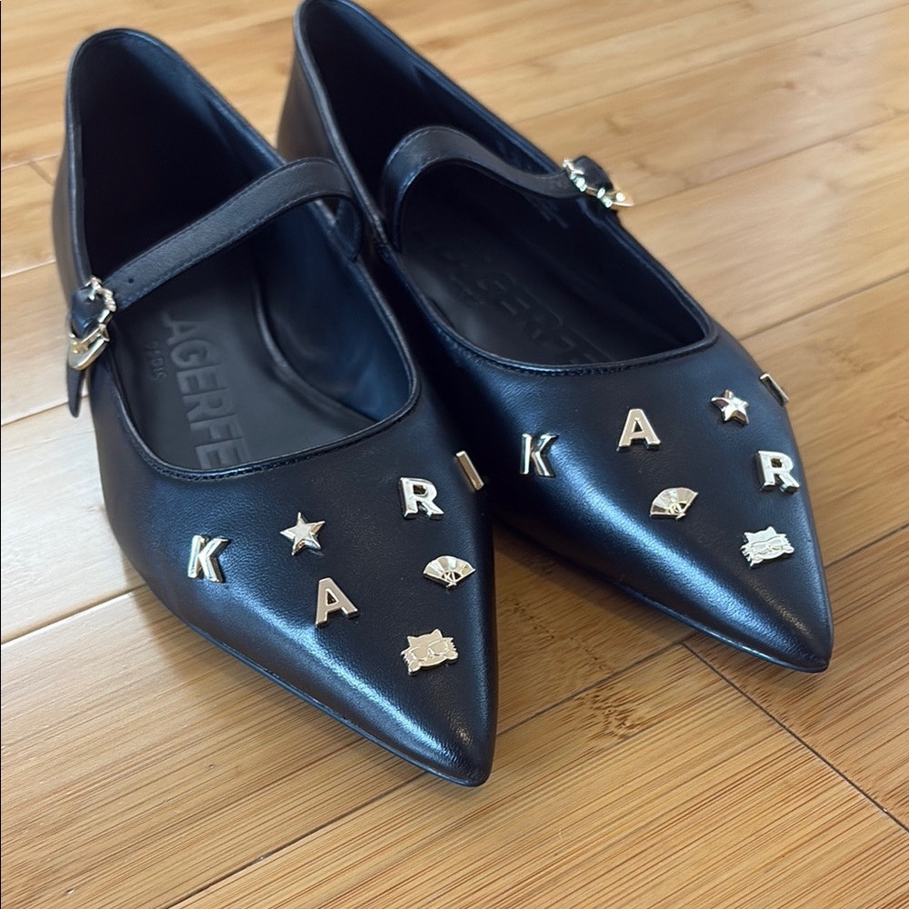 Karl Lagerfeld Black Studded Flats